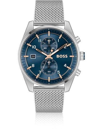 BOSS Mesh-bracelet Chronograph Watch With Blue Dial