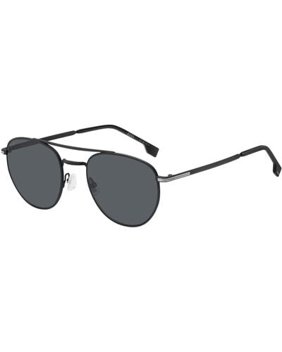 BOSS Round Sunglasses In Black Metal With Double Bridge