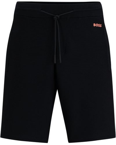 BOSS Regular-fit Shorts Van Stretchmateriaal Met Logodetail - Blauw