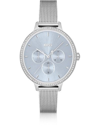 BOSS Blue-dial Watch With Crystal-set Bezel - Grey