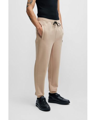 HUGO Stretch-cotton Tracksuit Bottoms With Stacked Logo - Natural