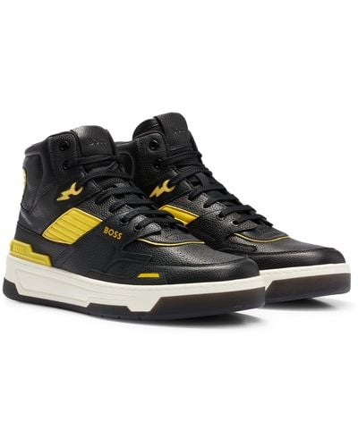 BOSS High-top Basketball-inspired Sneakers In Leather - Black