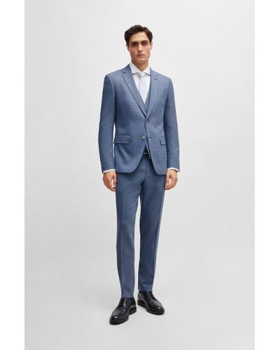 BOSS Slim-fit Suit In A Hopsack-weave Wool Blend - Blue