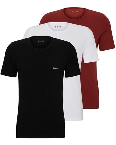 BOSS Set Van Drie Ondershirts Van Katoenen Jersey - Rood