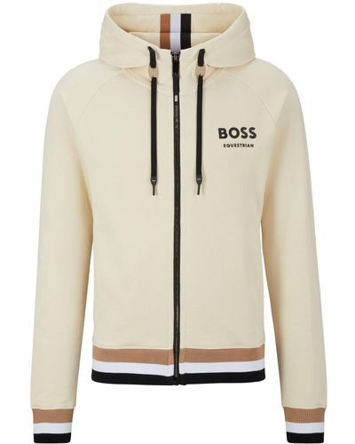 BOSS by HUGO BOSS Equestrian Cotton Hoodie With Signature Stripes And Logo - White