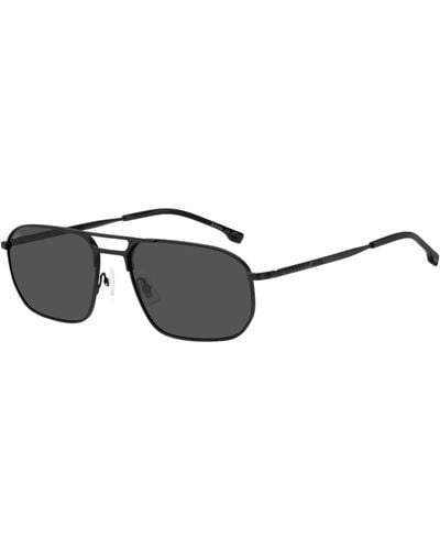 BOSS Double-bridge Sunglasses In Black Steel With Tubular Temples Men's Eyewear