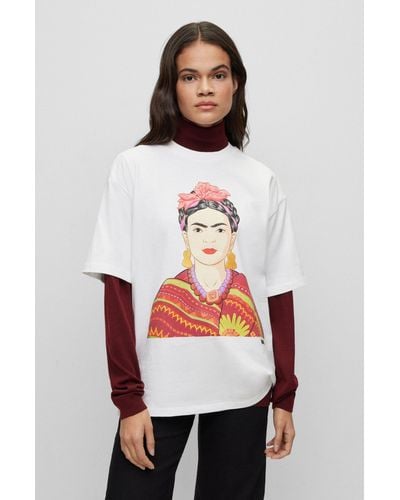 BOSS Relaxed-fit Cotton T-shirt With Frida Kahlo Graphic - White