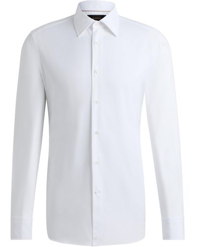 BOSS Slim-fit Overhemd Van Stretchkatoen Met Een Fijne Structuur - Wit