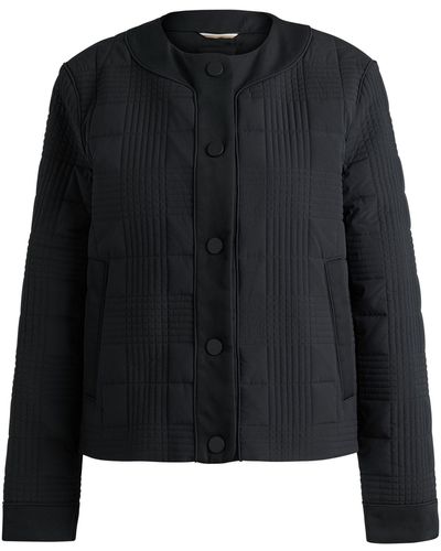 BOSS Water-repellent Padded Jacket With Check Pattern - Black