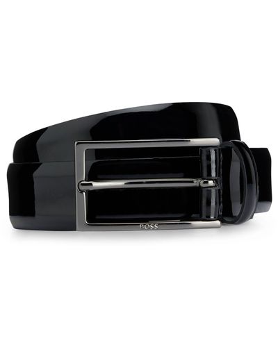 BOSS Pin-buckle Belt In Italian Patent Leather - Black