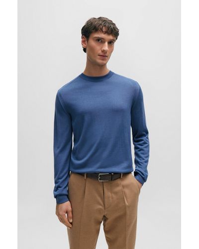 BOSS Regular-fit Sweater In Wool, Silk And Cashmere - Blue