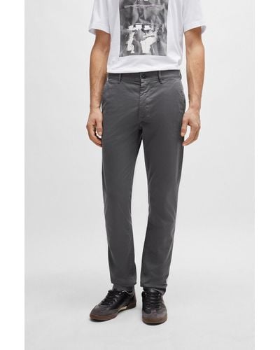 BOSS Slim-fit Chinos In Stretch-cotton Satin - Gray