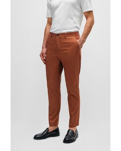 BOSS Slim-fit Trousers In Stretch Cotton With Silk - Red