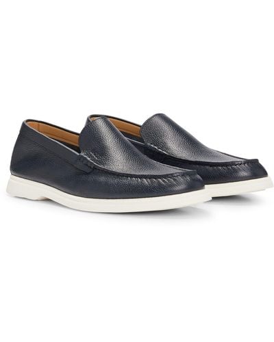 BOSS Tumbled-leather Loafers With Contrast Outsole - Multicolour