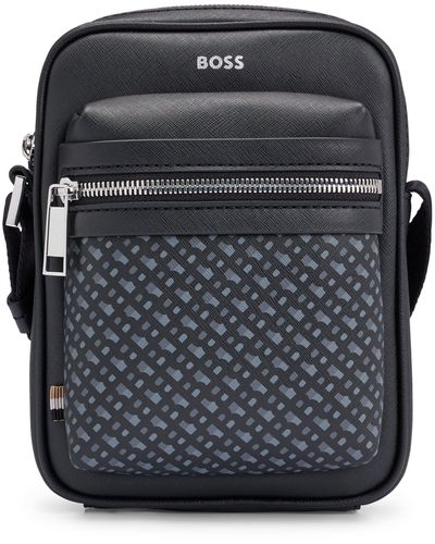 BOSS Structured Reporter Bag With Monogram Detailing - Black