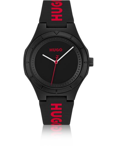 HUGO Matte-black Watch With Branded Silicone Strap