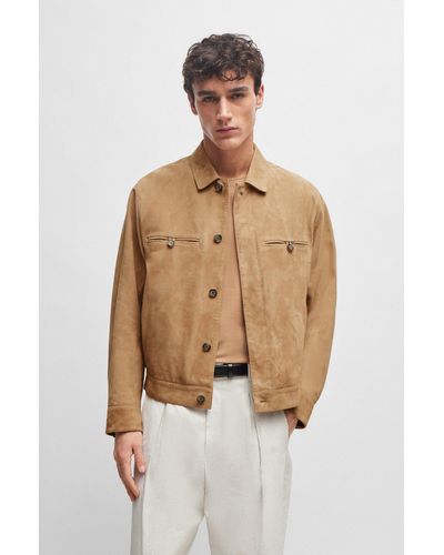 BOSS Jacket In Soft Suede - Natural