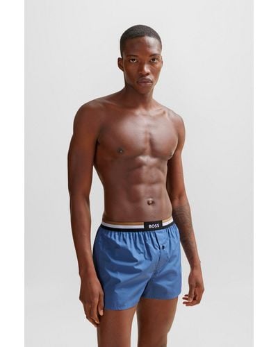 BOSS Two-pack Of Cotton Pyjama Shorts With Signature Waistbands - Blue