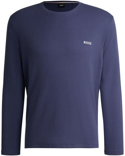 BOSS Pyjama-Shirt aus Baumwoll-Mix mit Logo-Stickerei - Blau