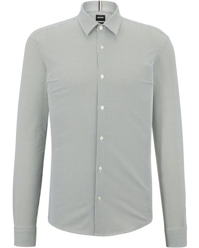 BOSS Slim-fit Overhemd Van Hoogwaardige Stretchjersey Met Print - Grijs