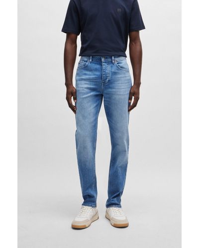 BOSS Tapered-fit Jeans In Blue Comfort-stretch Denim