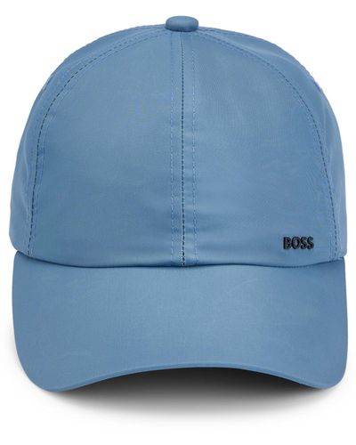 BOSS Wasserabweisende Cap mit sechs Bahnen und Metall-Logo - Blau