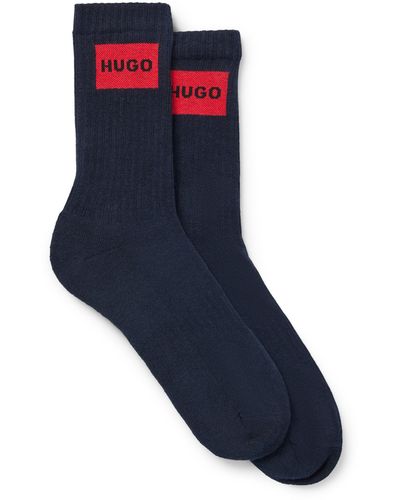 HUGO Set Van Twee Paar Korte Sokken Met Rode Logo's - Blauw
