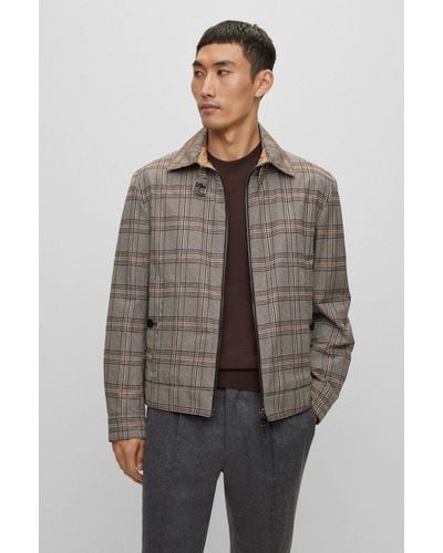 BOSS Water-repellent Reversible Blouson-style Jacket With Check Pattern - Brown