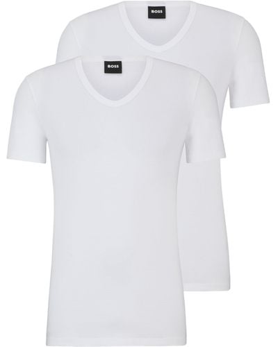 BOSS Set Van Twee Slim-fit T-shirts Van Stretchkatoen - Wit