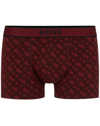 BOSS Seasonal-print Trunks In Cotton With Stretch - Red