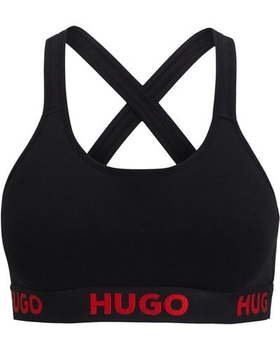HUGO Soutien-gorge de sport en coton stretch à logos - Noir