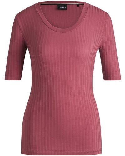 BOSS Scoop-neck Top In Stretch Fabric - Pink
