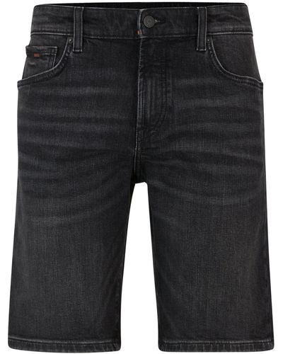 BOSS Regular-fit Shorts Van Zwart Comfortabel Stretchdenim