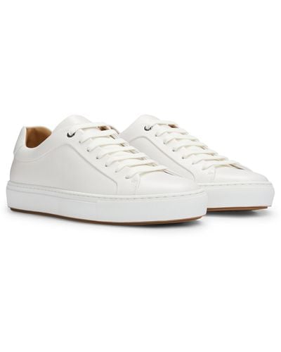 BOSS Leather Cupsole Sneakers With Logo Details Crafted In Italy - White