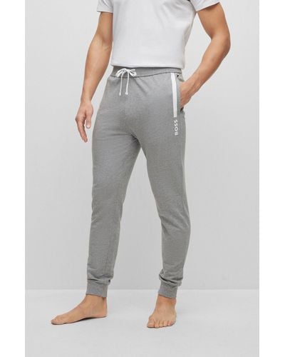 BOSS Cotton-terry Tracksuit Bottoms With Stripe And Logo - Gray