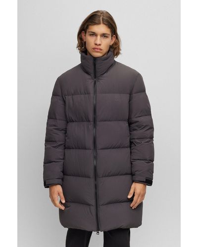 HUGO Water-repellent Puffer Coat With Stacked Logo - Black