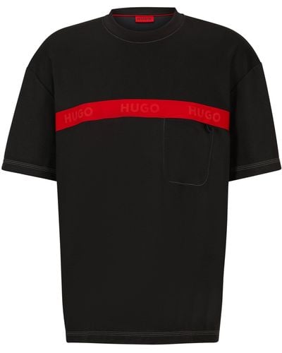 HUGO T-shirt Van Een Katoenmix Met Rode Logoband - Zwart