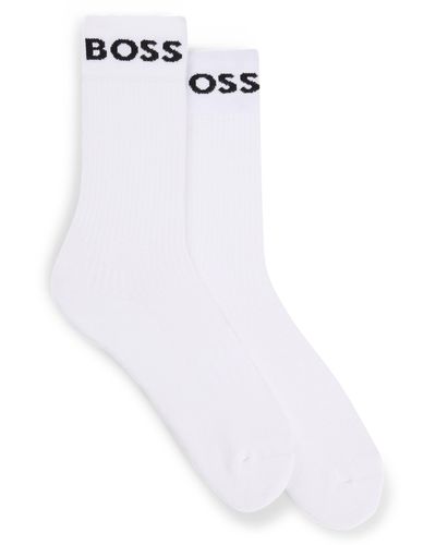 BOSS Two-pack Of Quarter-length Socks In Stretch Fabric - White