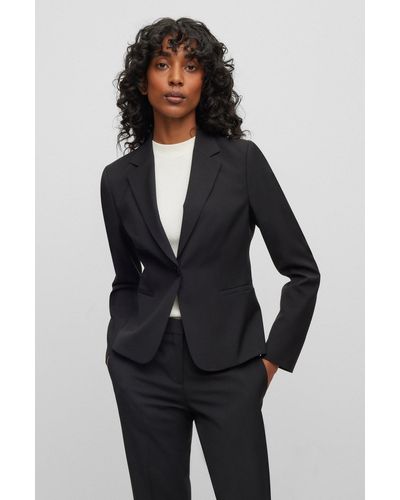 BOSS Regular-fit Button-up Jacket In Virgin Wool - Black