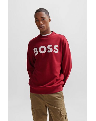 BOSS Relaxed-fit Cotton-terry Sweatshirt With Rubber-print Logo - Red