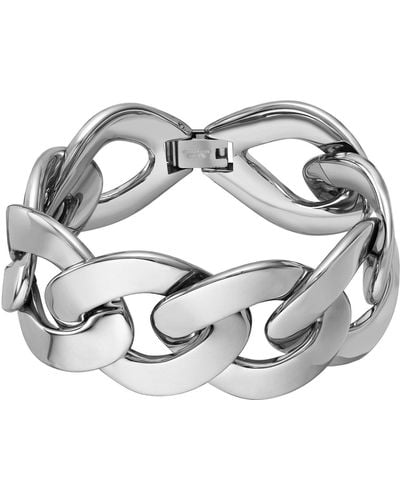 BOSS Silver-tone Bracelet With Curb-chain Design - Metallic