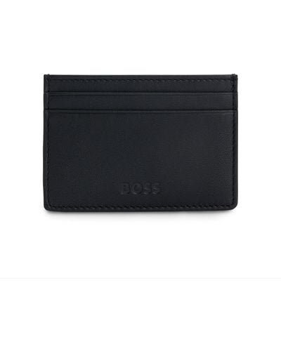 BOSS Matte-leather Card Holder With Emed Logo - Black
