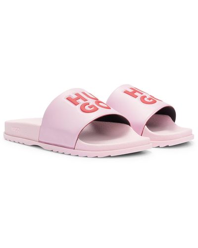 HUGO Italian-made Slides With Stacked Logo - Pink