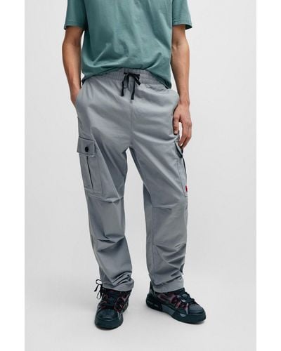 HUGO Regular-fit Cargo Trousers In Ripstop Cotton - Blue