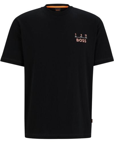 BOSS Relaxed-fit T-shirt Van Zuivere Katoen Met Seizoensartwork - Zwart