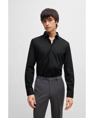 HUGO Plain Slim-fit Cotton Shirt: 'c-jenno' - Black