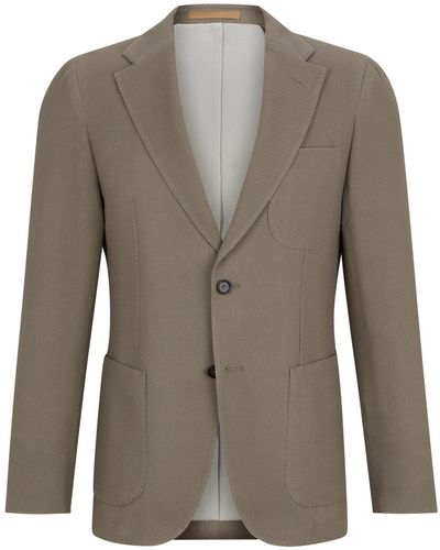 BOSS Slim-fit Jacket In Virgin Wool And Cotton - Natural