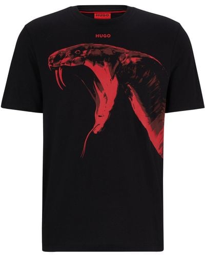 HUGO Cotton-jersey Regular-fit T-shirt With Animal Graphic - Black