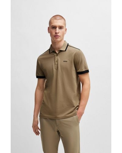 BOSS Cotton-piqué Polo Shirt With Contrast Stripes And Logo - Brown