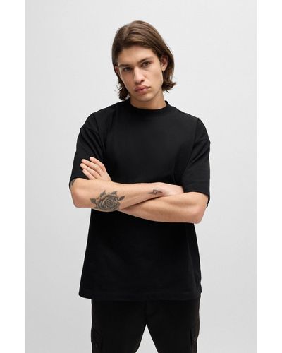 HUGO Oversized-fit All-gender T-shirt In Cotton With Logo Label - Black